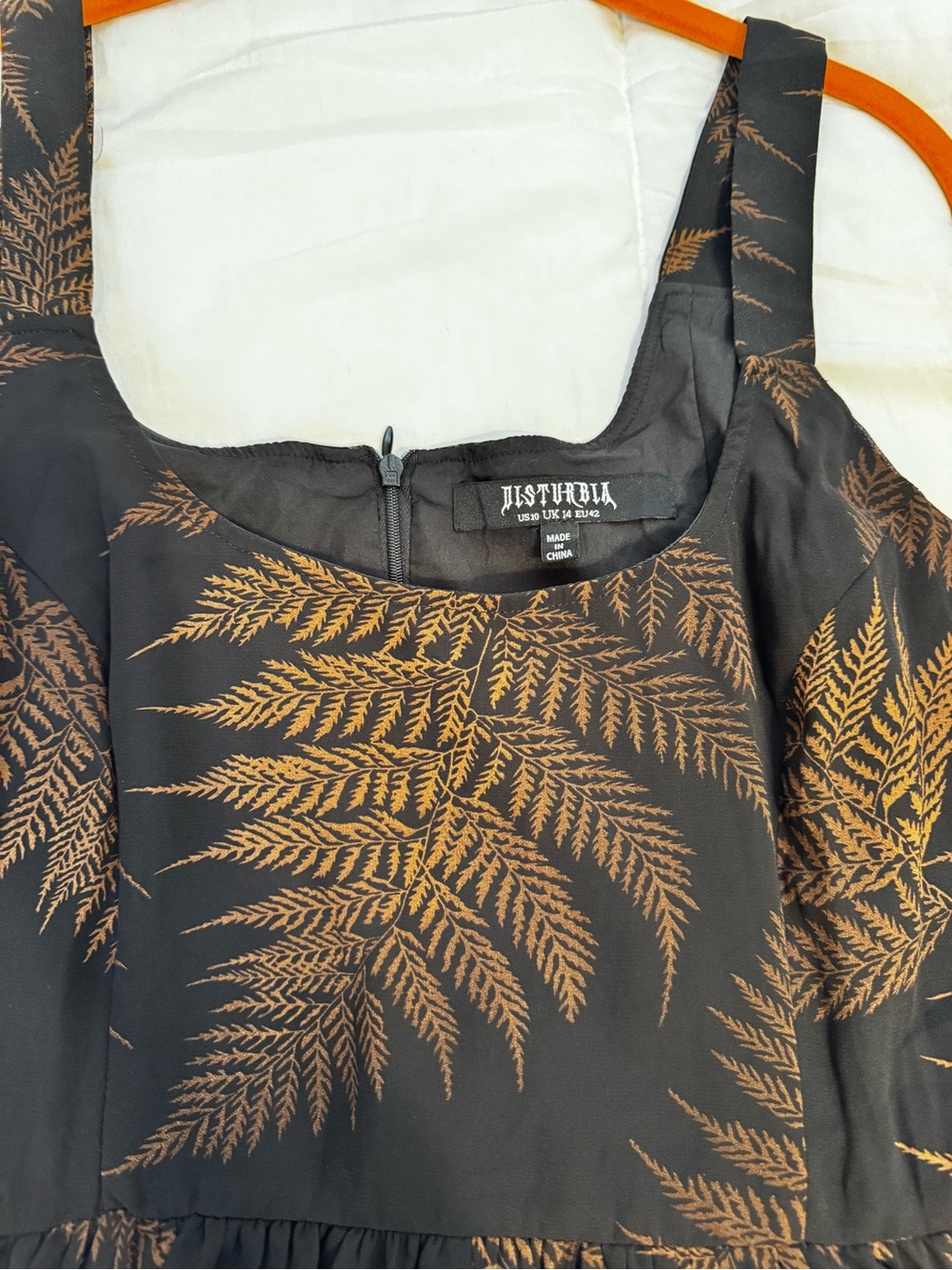 Disturbia Black Camisole with Metallic Gold Fern Motif. Dress. NwOT.